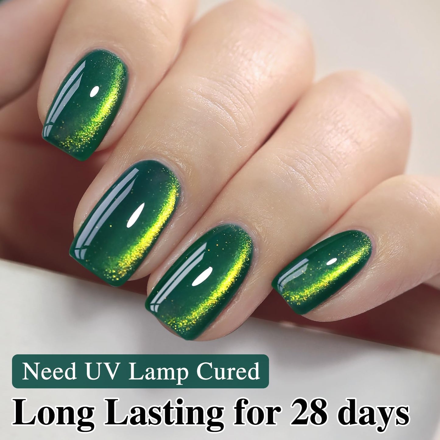 Double Rhythm Jelly Glass Cat Eye Gel Polish with Magnet 15ML Holographic Glitter Shimmer Translucent Sheer Color Magnetic Nail Polish Salon DIY at Home (Dark Green-MC1045)