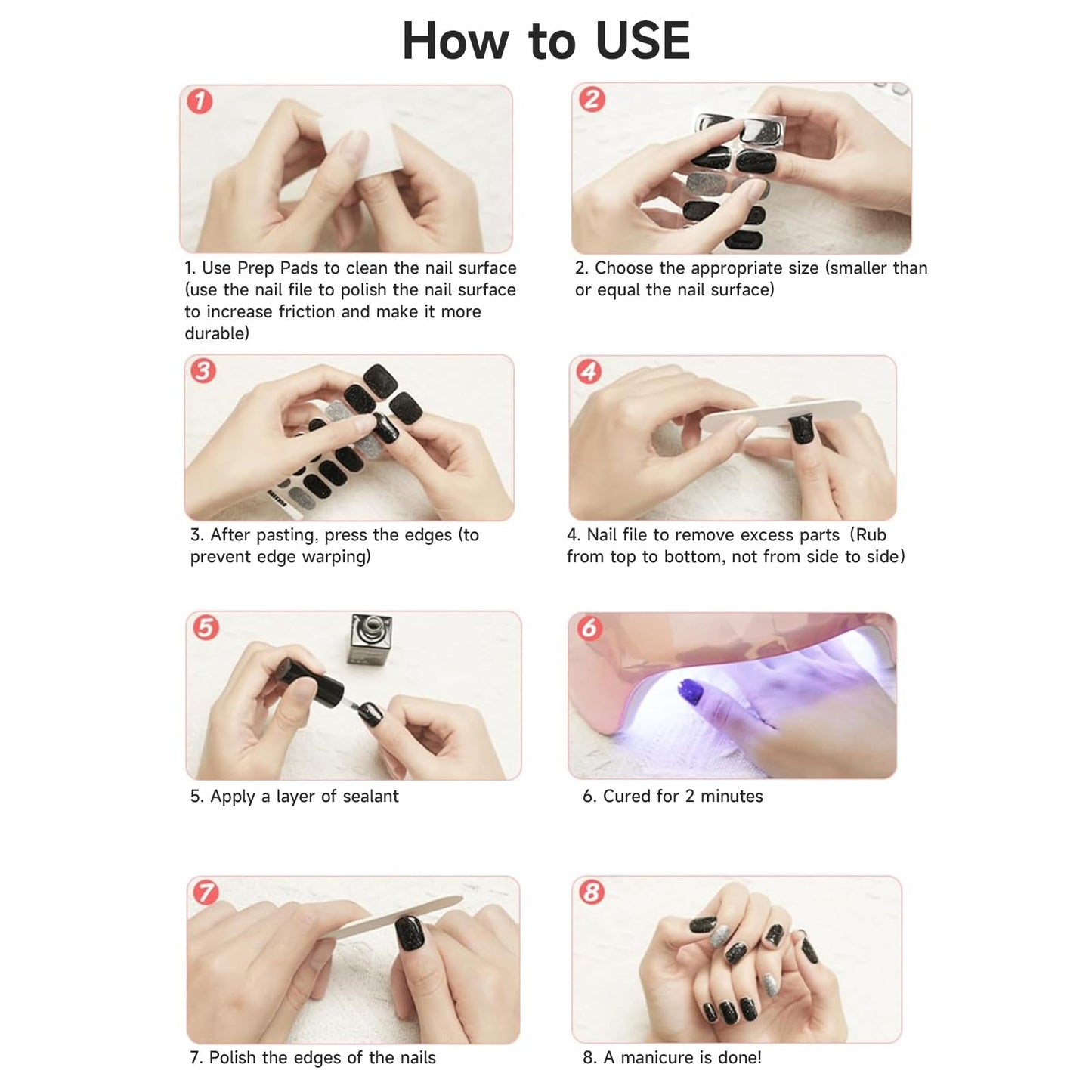 DUKASOU Semi Cured Gel Nail Strips, White 28 PCS Solid Color Gel Nail Strips Works Any with UV Light, Salon Quality Gel Nail Stickers Full Nail Wraps