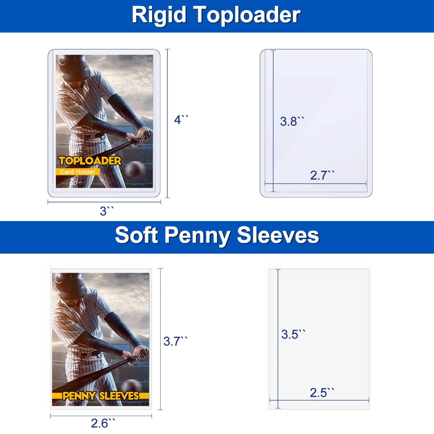 100 Toploaders and 100 Clear Sleeves, Sooez 35 PT Toploaders Card Protectors, 3" x 4" Hard Plastic Card Sleeves Baseball Card Protector, Topload Card Holder Case for Collectible Trading Cards