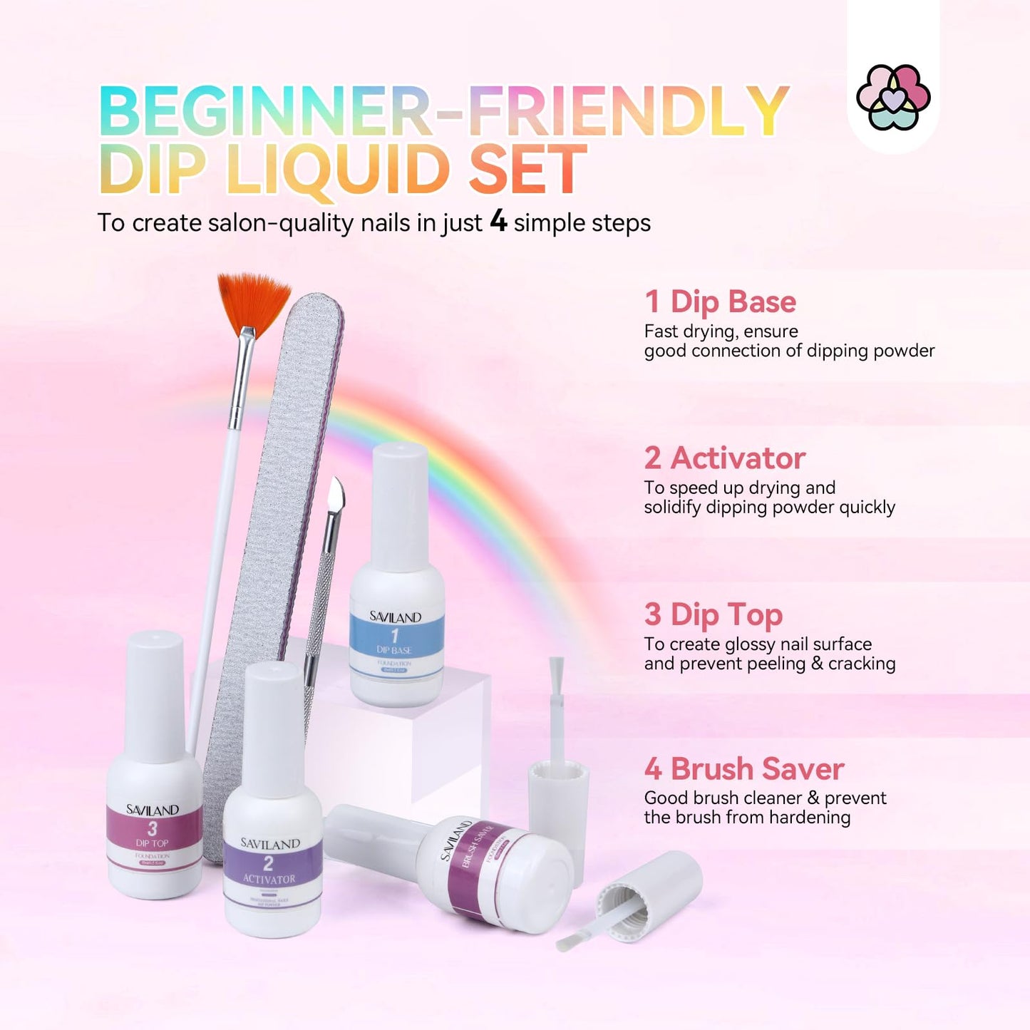 SAVILAND Dip Powder Nail Kit: 20 Colors Summer Neon Keratin Dipping Powder Vitamin E 4 Pcs Nail Dip Liquid Set Base Top Activator Brush Savor for Beginner DIY Home Women Gift