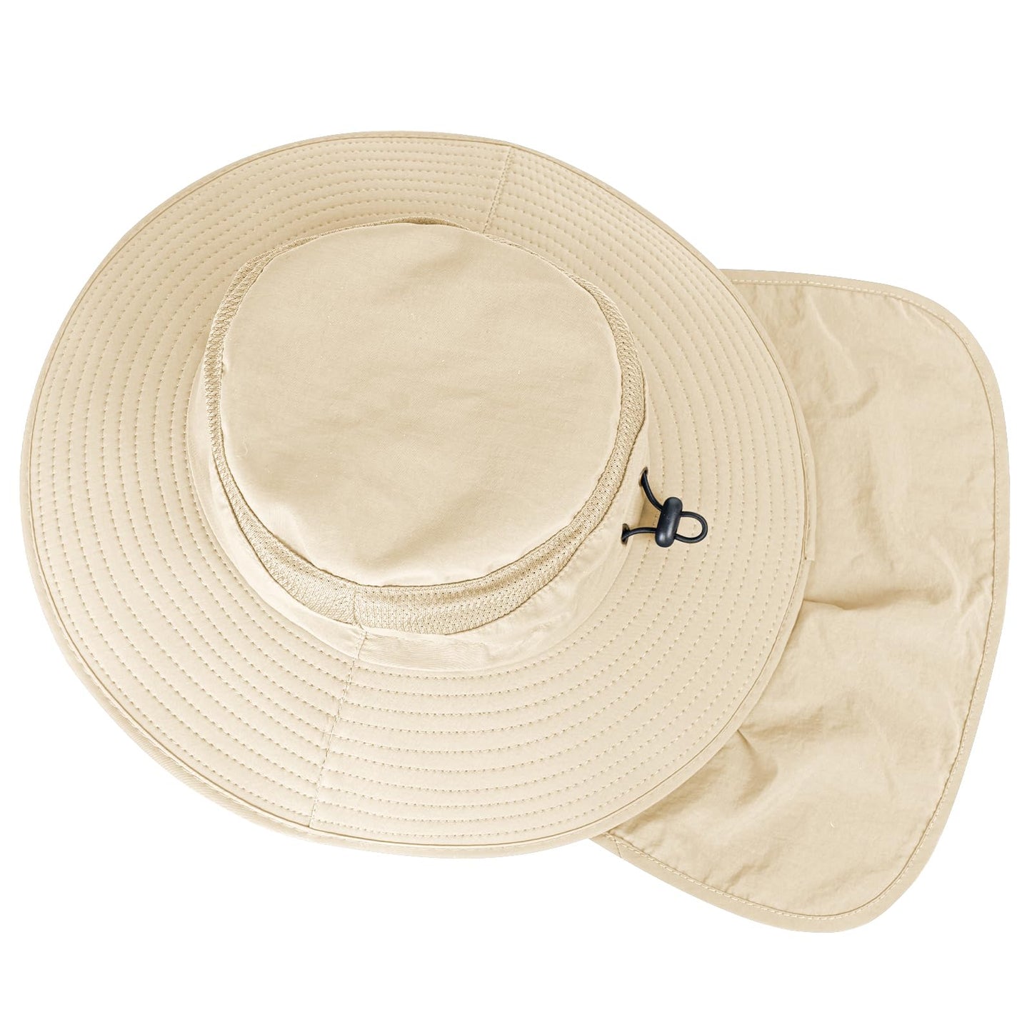 2Pack Sun Hats for Men Women Fishing Hat UPF 50+ Breathable Wide Brim Bucket Hats Summer UV Protection Safari Hat with Neck Flap Black/Beige