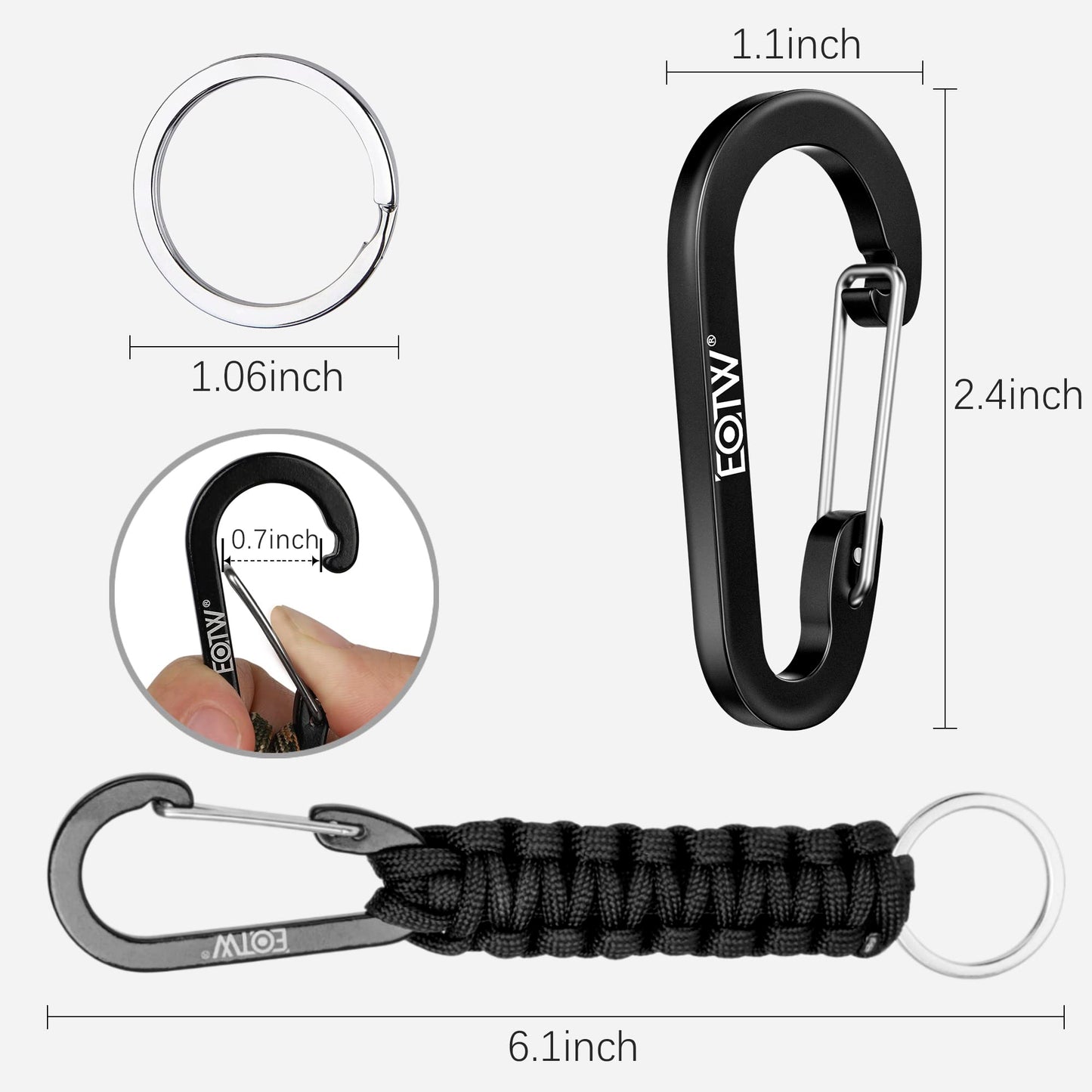 EOTW Carabiner Keychain, Small Carabiner Clip with Paracord Keychain Mini Aluminum D Ring Key Organizer