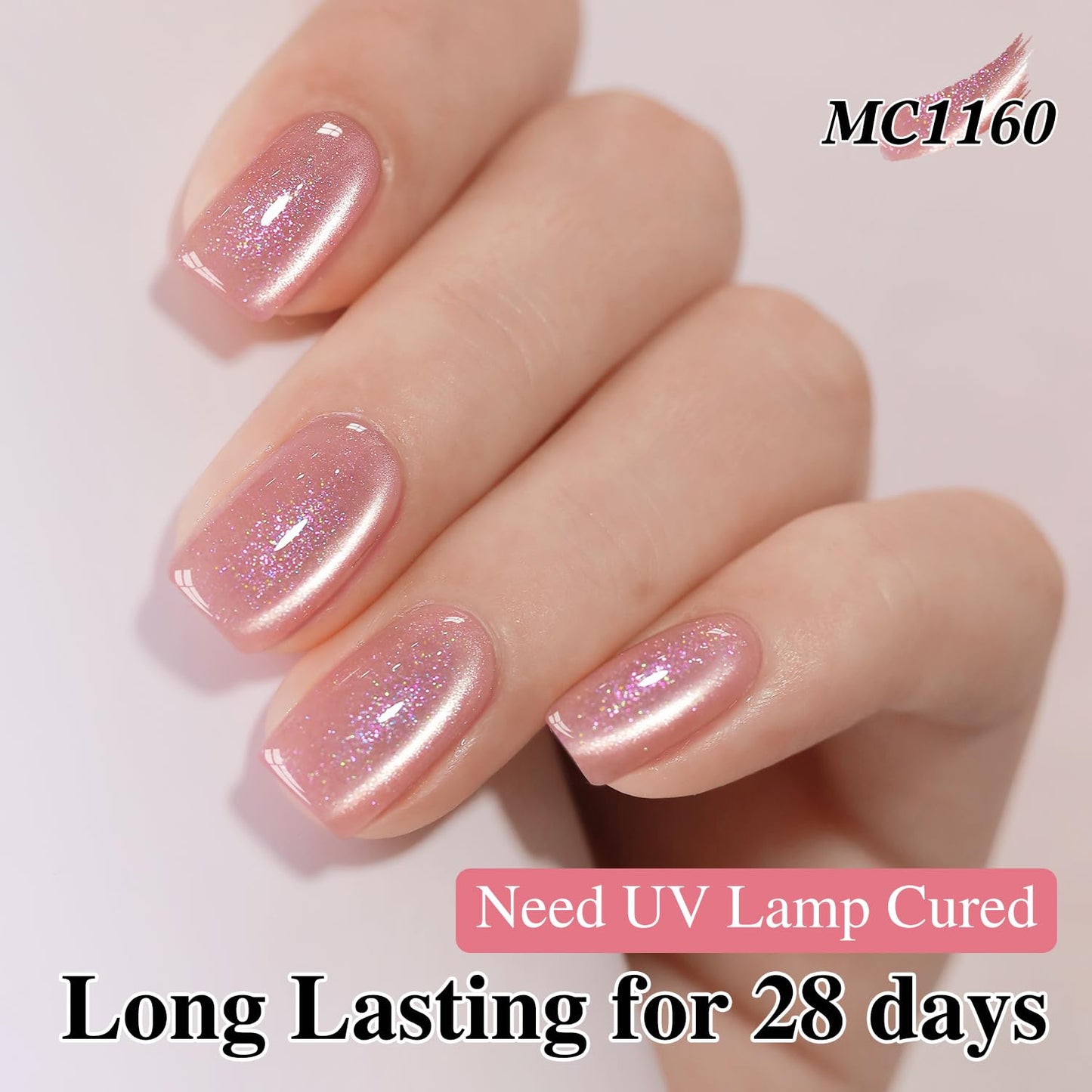 Double Rhythm 0.5 Oz Cat Eye Gel Polish with Magnet Same Color Same Bottle Holographic Glitter Shimmer Translucent Color Salon Soak Off Magnetic Nail at Home (Peach Pink-MC1160)