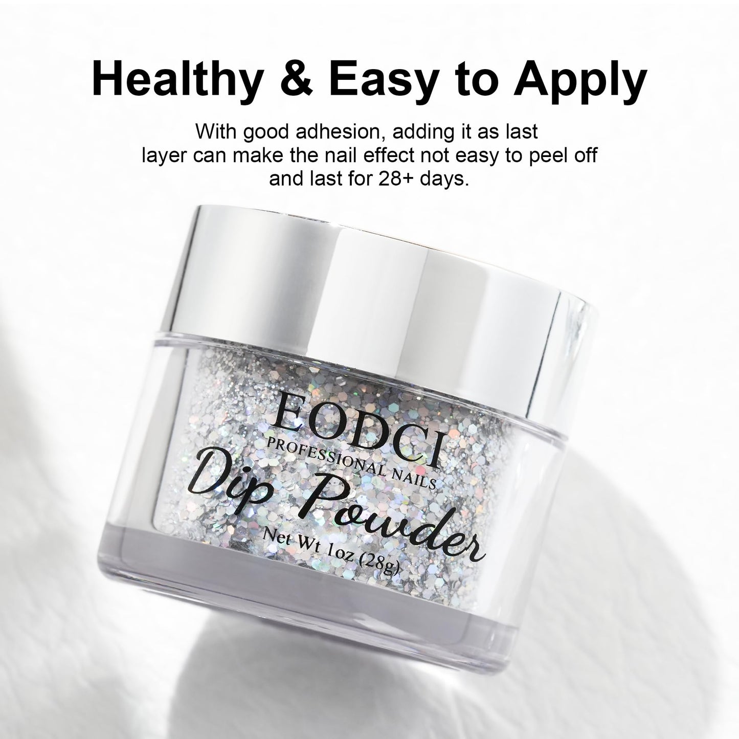 EODCI 1 Oz/28g Sequin Silver Dip Powder, Glitter Nail Dipping Powder French Powder Pro Collection System Nail Art Starter Manicure Salon DIY at Home, Odor-Free&Long-Lasting, No Needed Nail Lamp Curing