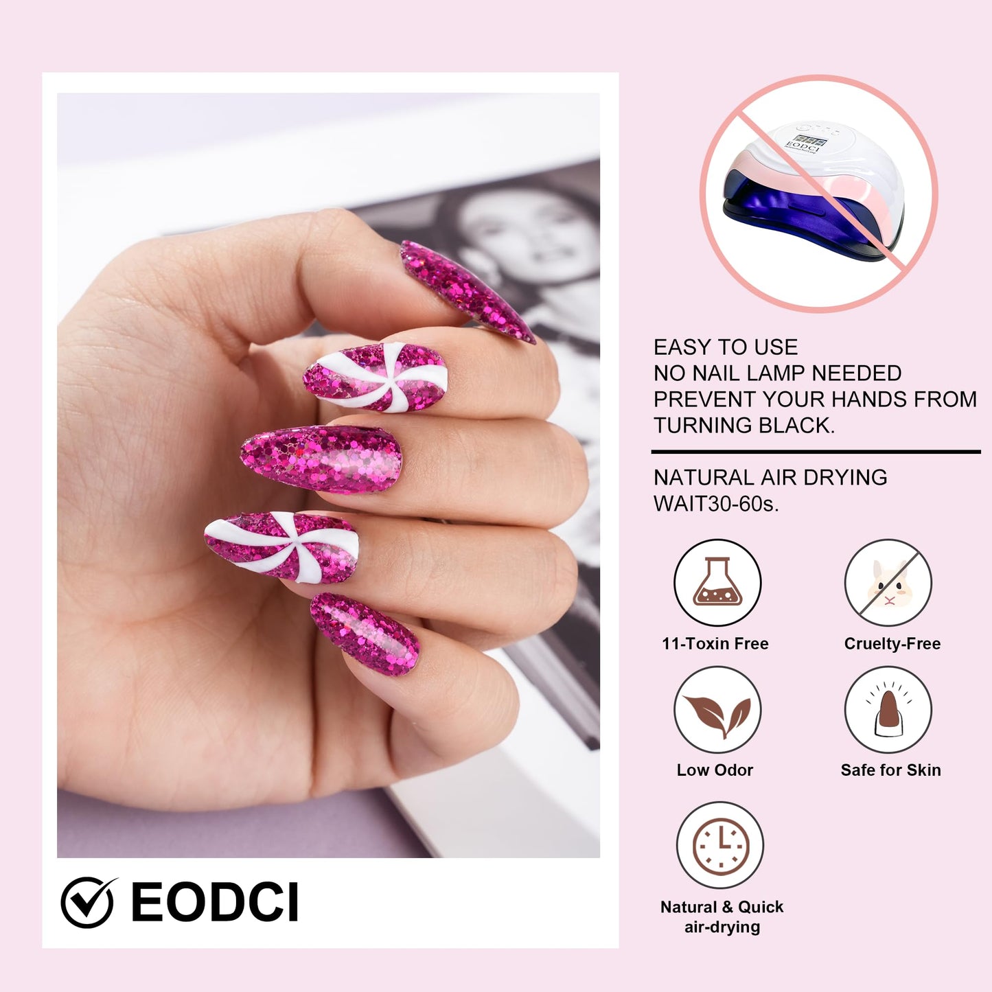 EODCI 1OZ Glitter Hot Pink Dip Powder Color, Nail Dipping Powder French Powder Pro Collection System Nail Art Starter Manicure Salon DIY at Home, Odor-Free&Long-Lasting, No Needed Nail Lamp Curing