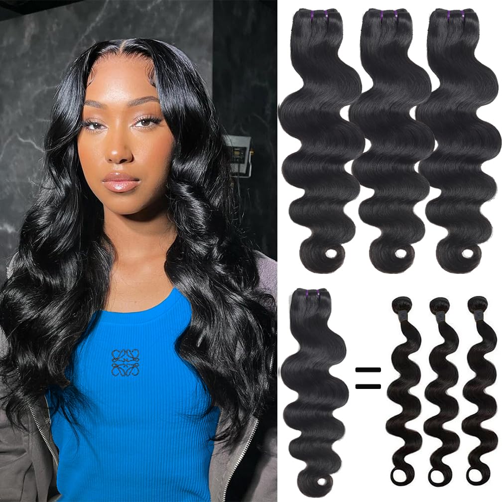 16A Human Hair Bundles Raw Body Wave 3 Bundles(14 16 18 inch)100% Unprocessed Brazilian Virgin Raw Human Hair Thick Body Wave Bundles Human Hair Full and Thick Hair Extensions Natural Color