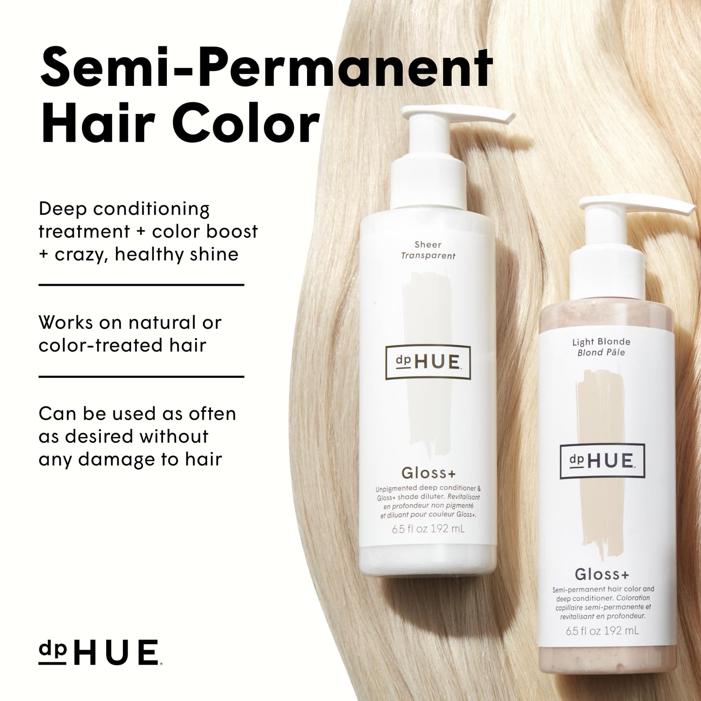 dpHUE Gloss+, Medium Blonde - 6.5 oz (8-12 Applications) - Semi-Permanent Hair Color & Conditioner - Lasts Up to Eight Washes - Paraben, SLS & SLES Sulfate Free - Vegan, Leaping Bunny Certified