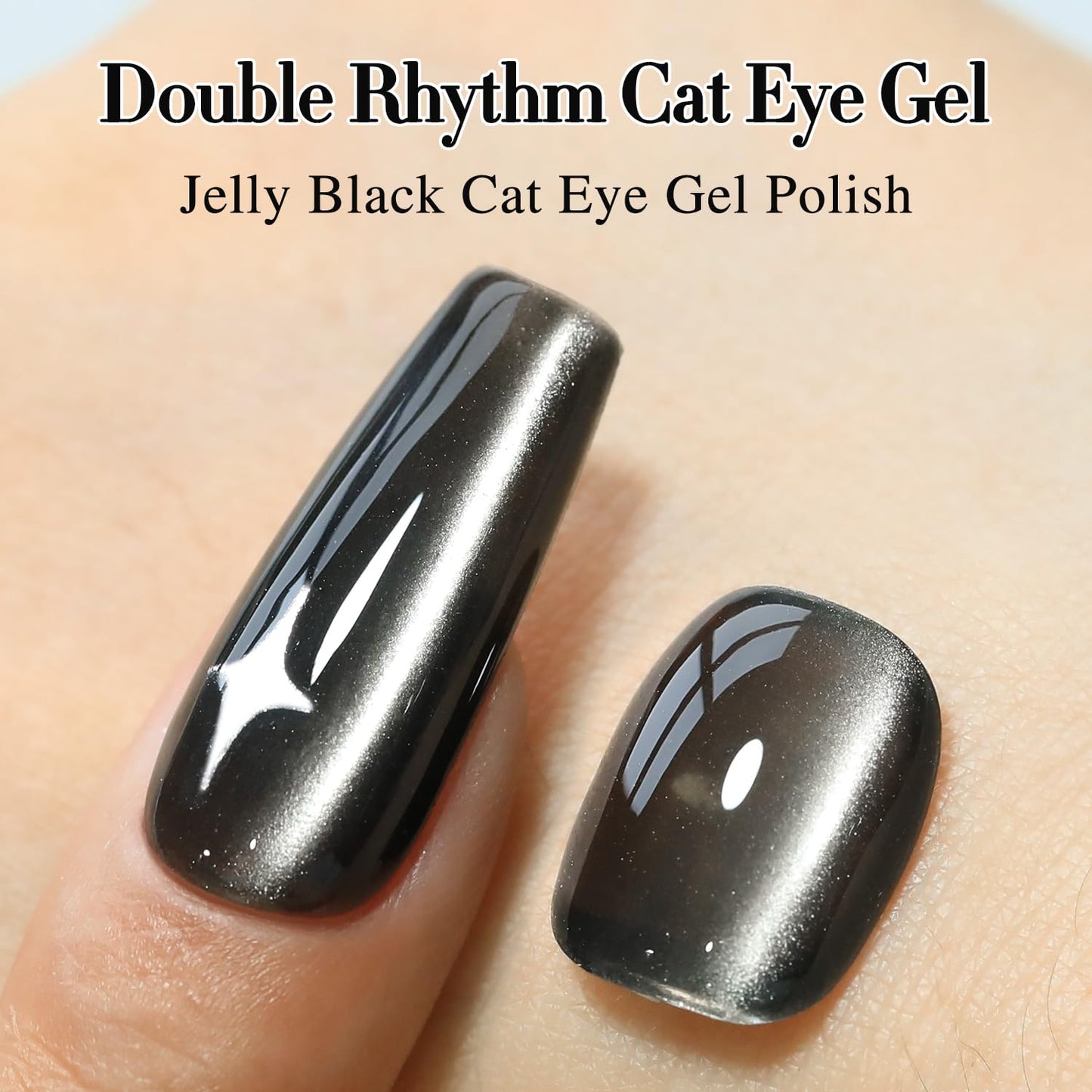 Double Rhythm Jelly Glass Cat Eye Gel Polish with Magnet 15ML Holographic Glitter Shimmer Translucent Sheer Color Magnetic Nail Polish Salon DIY at Home (Jelly Black-MC1115)