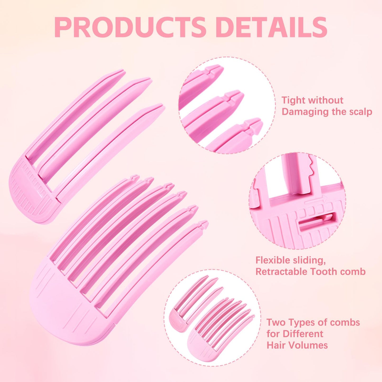2PCS Volumizing Hair Clips for Women, Hair Volume Clip Styling Tools Volumizing Comb for Fluffy Bangs Clips for Root Lift Hair Styling Tools, Root Booster Clips, Rose Red