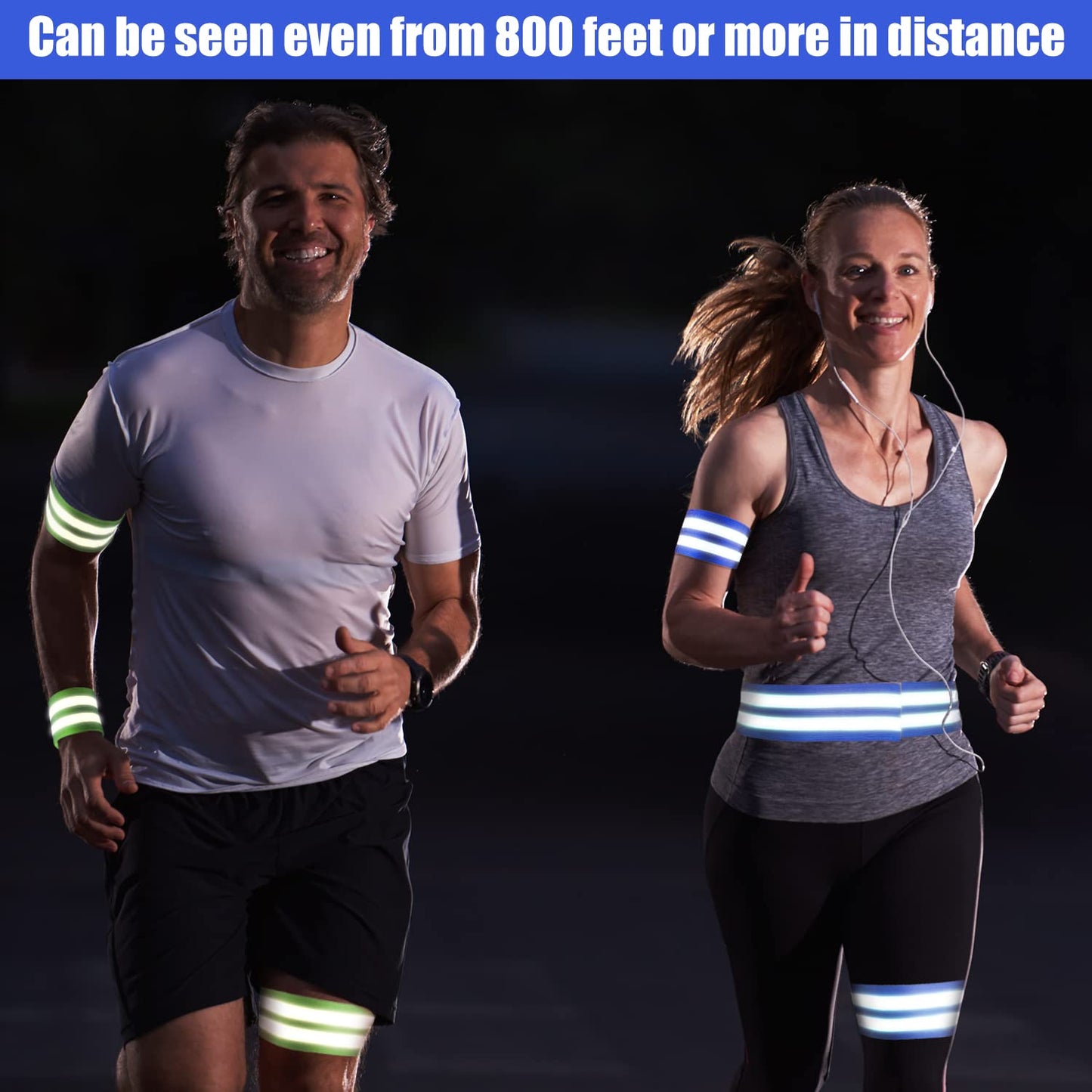 16 Pieces Reflective Bands Reflector Bands for Wrist, Arm, Ankle, Leg, High Visibility Reflective Gear Safety Reflector Tape Straps for Night Walking, Cycling and Running (Green, Blue)