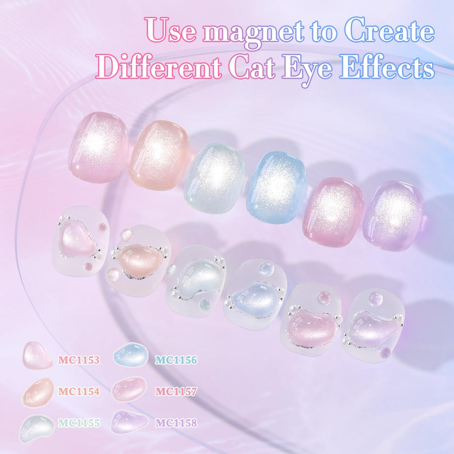 Double Rhythm Cat Eye Gel Nail Polish Set of 6 Same Color Same Bottle 0.5 Oz Shimmer Glitter with Magnet Holographic Reflective Magnetic UV Nail Polish Kit at Home (Silver Nude Pink Blue Purple-T6-28)
