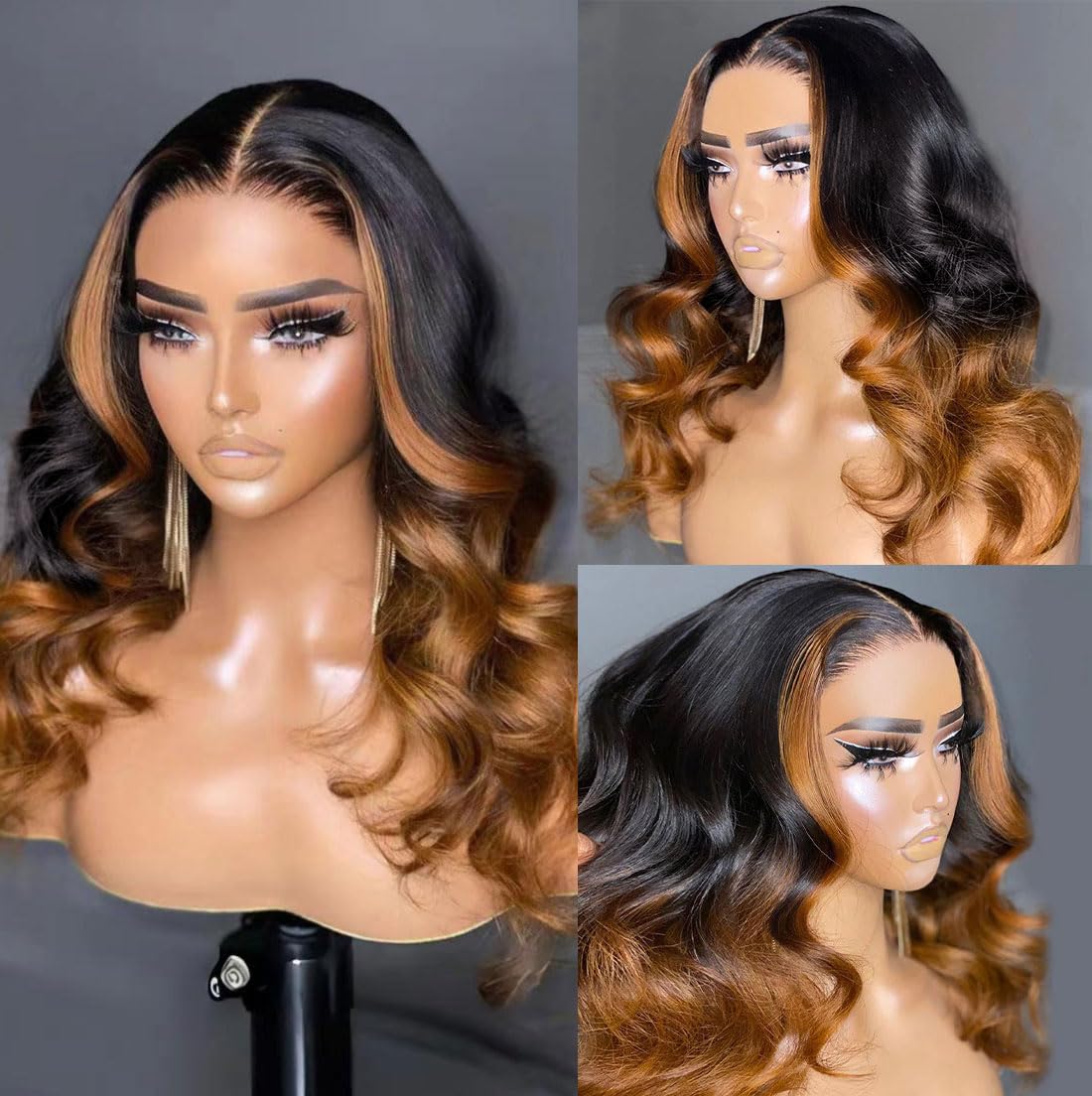 200% Density Full 360 Lace Front Ombre Lace Front Wig - Human Hair Glueless With Baby Hair Body Wave - Lace Front Wig Ombre (18 Inch)
