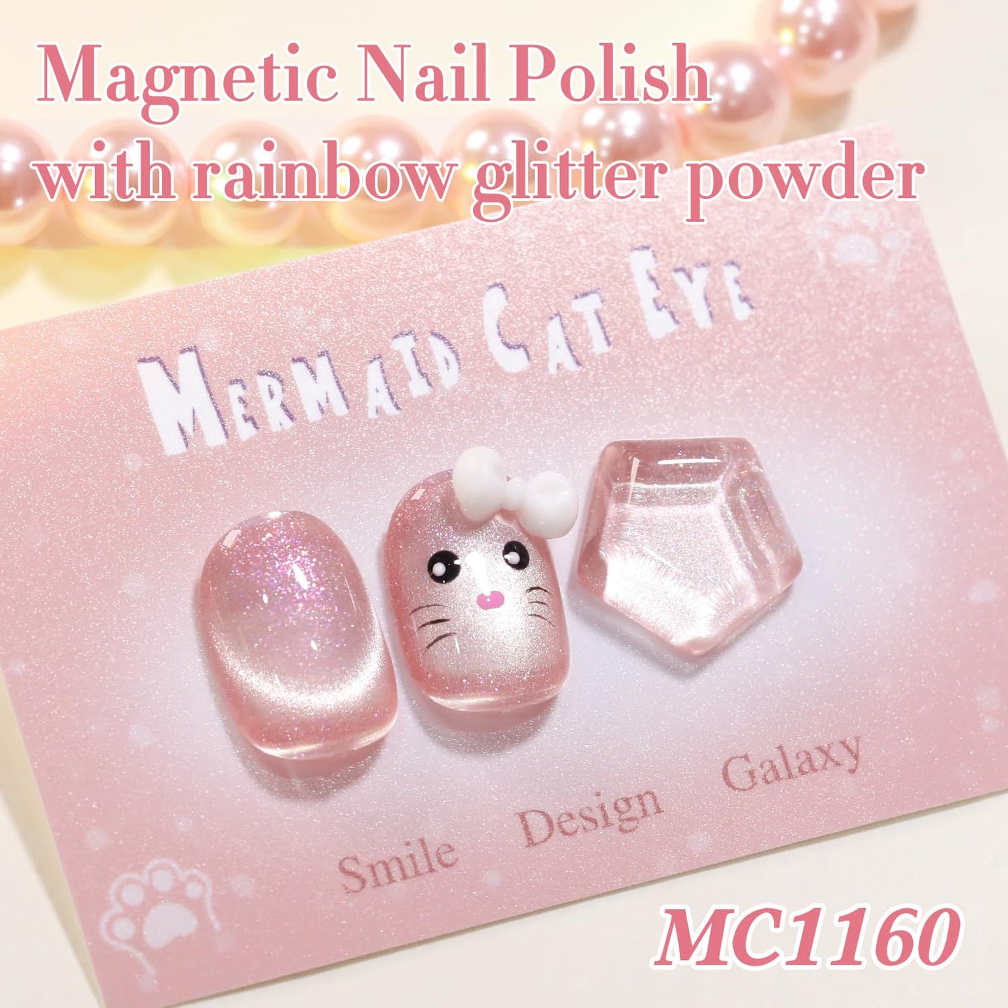 Double Rhythm 0.5 Oz Cat Eye Gel Polish with Magnet Same Color Same Bottle Holographic Glitter Shimmer Translucent Color Salon Soak Off Magnetic Nail at Home (Peach Pink-MC1160)