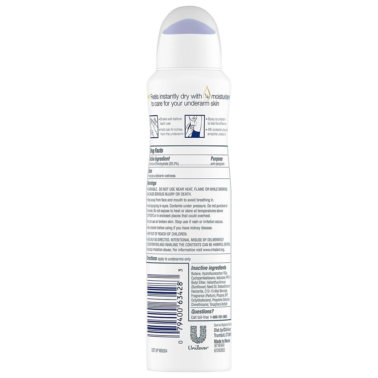 Dove Dry Spray Antiperspirant - Invisible - Sheer Fresh - Net Wt. 3.8 OZ (107 g) Per Can - Pack of 3 Cans