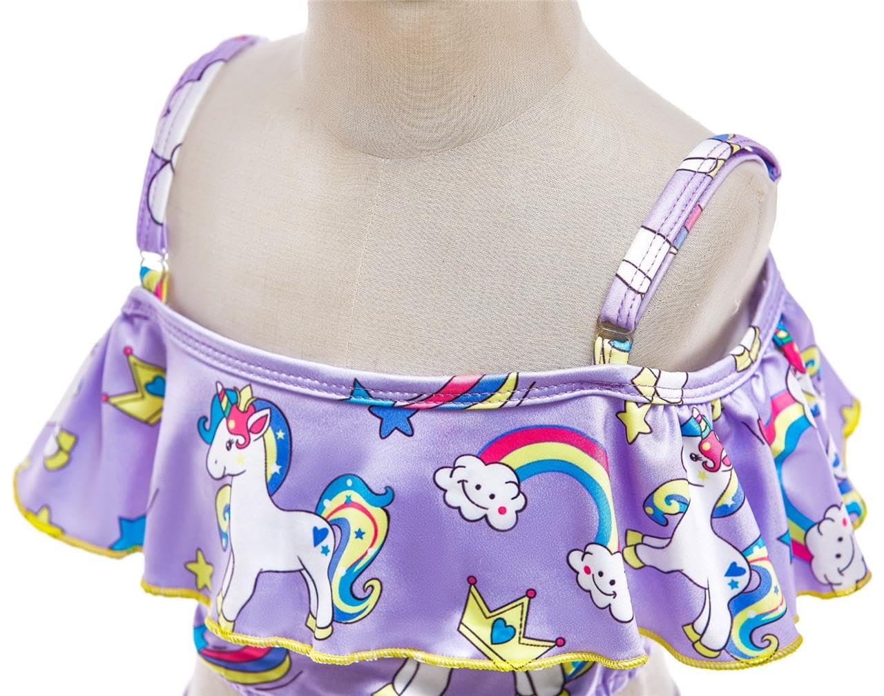 Dressy Daisy Unicorn Swimsuit Bathing Suit Swimwear 2 Piece Tankini with Swim Dress for Little Girls Size 5, Purple
