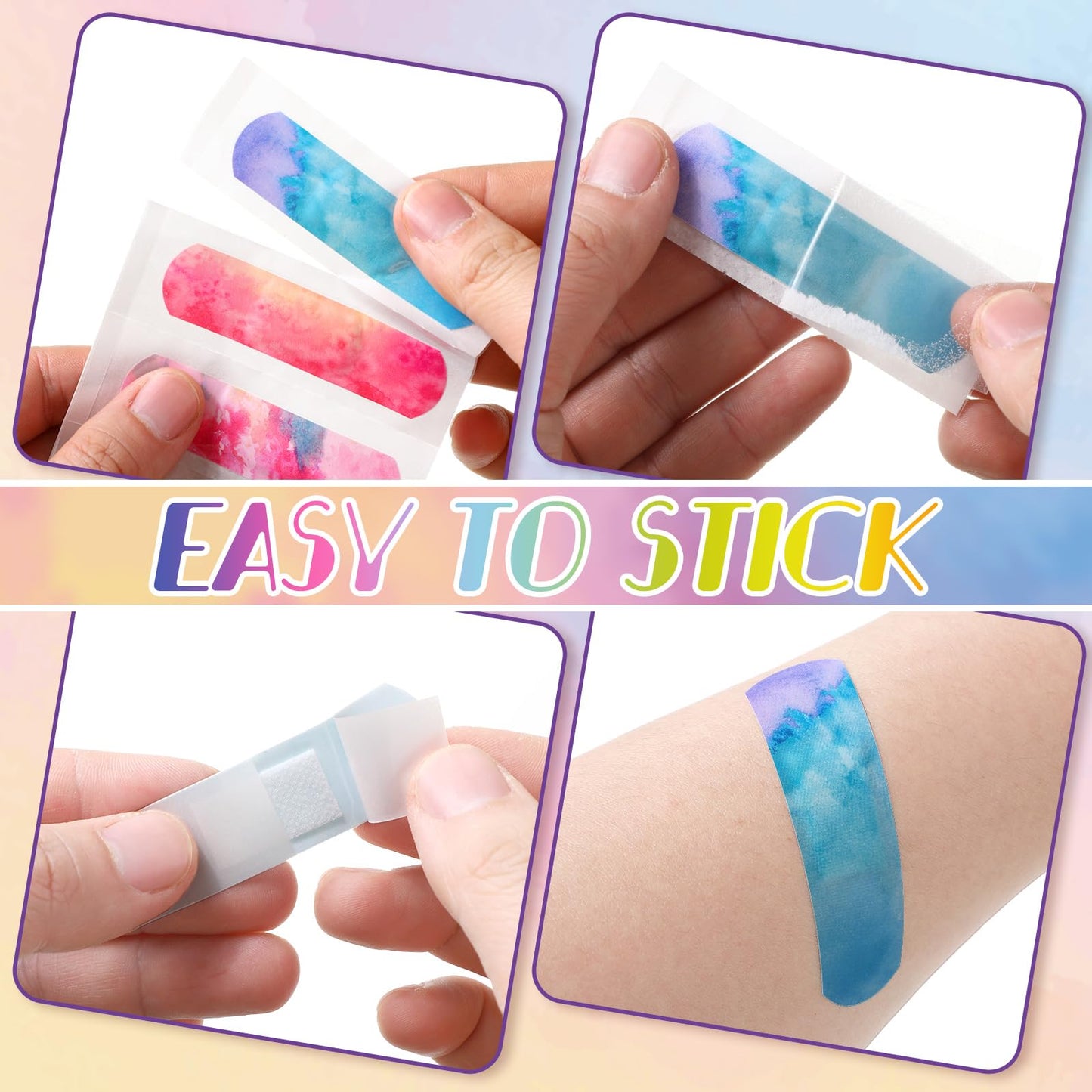 120 Pcs Kids Bandages Bulk Cute Cartoon Flexible Bandages Waterproof Breathable Bandages Strip Protect Cuts and Scrapes for Girls Boys Children Toddlers (Tie Dye Style)