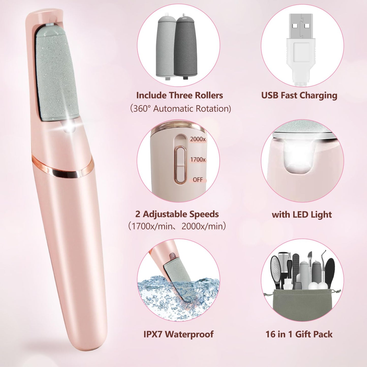 Electric Callus Removers for Feet, Haootadiy Rechargeable Electric Foot Callus Remover Pedicure Kits with12 in 1, Removes Dry Skin for Smoother Feet, Foot Care for Dead Skin Ideal Gift
