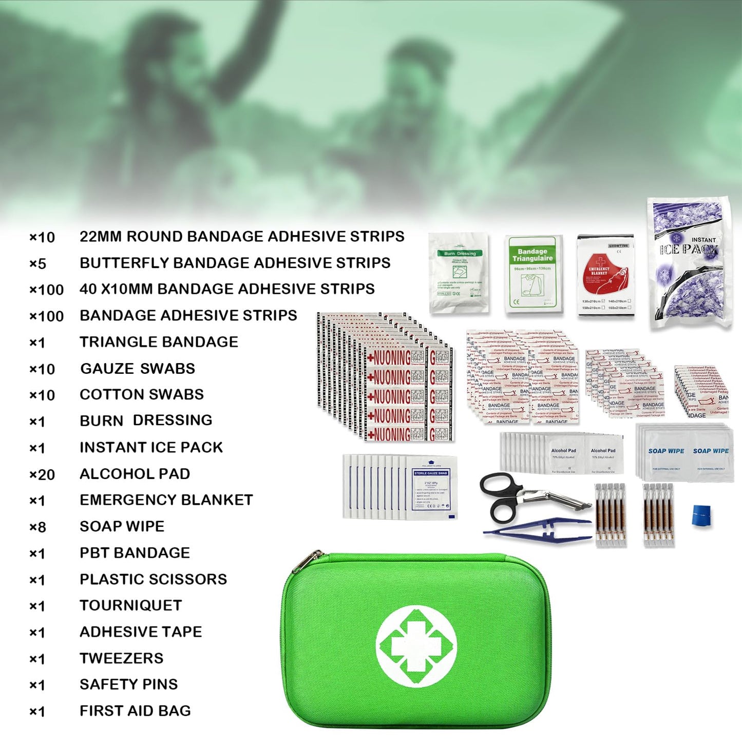 276Pcs First-Aid Kit Emergency-Kit Home-Car - First Aid Kits for Business Travel Essentials First Aid Bag Emergency Necessities for Boat Hiking Skating, Green YIDERBO