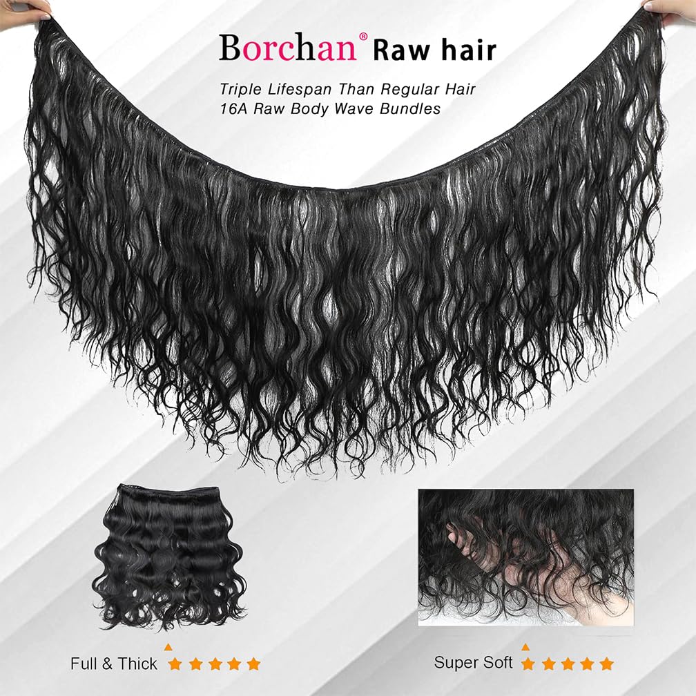 16A Human Hair Bundles Raw Body Wave 3 Bundles(14 16 18 inch)100% Unprocessed Brazilian Virgin Raw Human Hair Thick Body Wave Bundles Human Hair Full and Thick Hair Extensions Natural Color