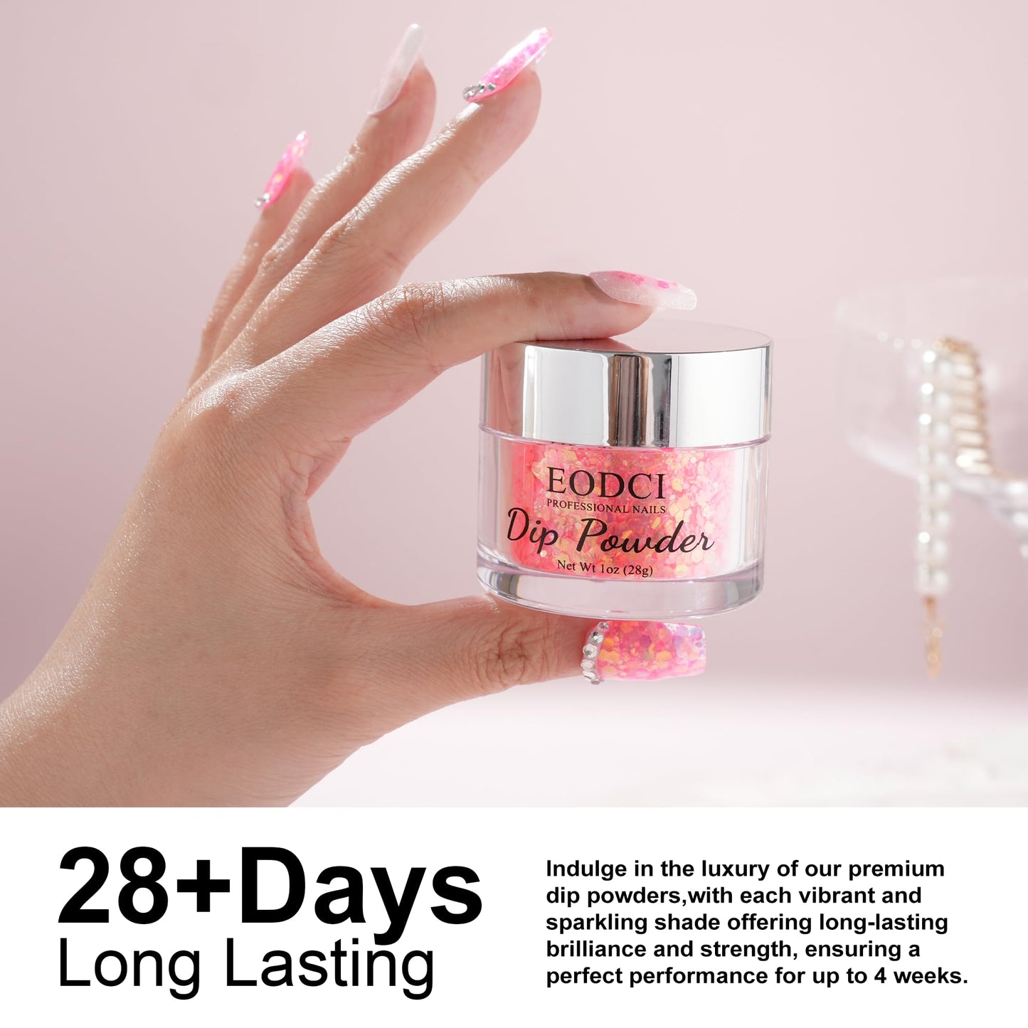 EODCI Glitter Light Blue Dip Powder, Orange Glitter Dip Powder Nail Color Refills, 1oz/28g, Pro Dipping Powder System for Nail Art DIY at Home/Salon