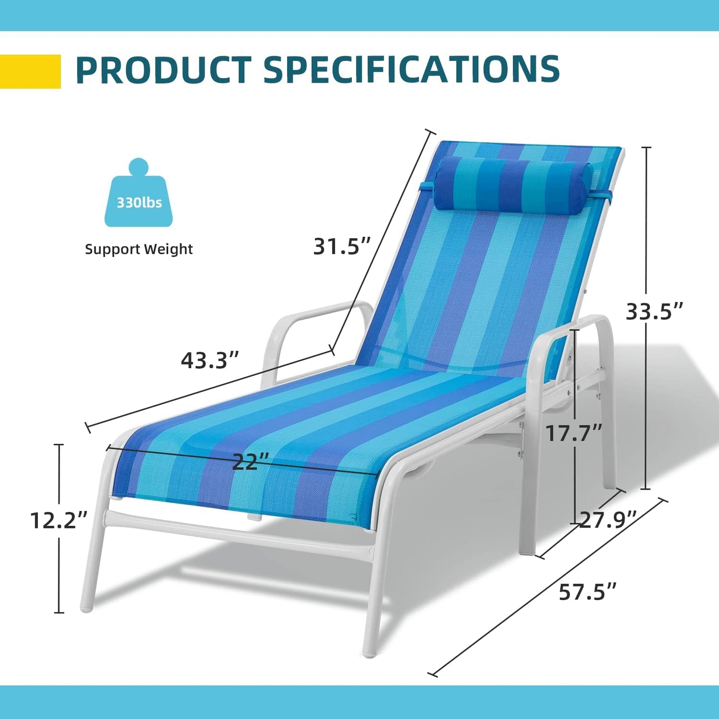 EROMMY Patio Chaise Lounge, Set of 2 Outdoor Lounge Chair, for Beach Pool Sunbathing Lawn Lounger Recliner Chiar Outside Tanning Chairs for All Weather