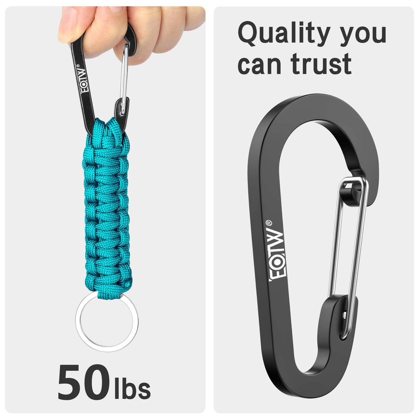 EOTW Carabiner Keychain, Small Carabiner Clip with Paracord Keychain Mini Aluminum D Ring Key Organizer