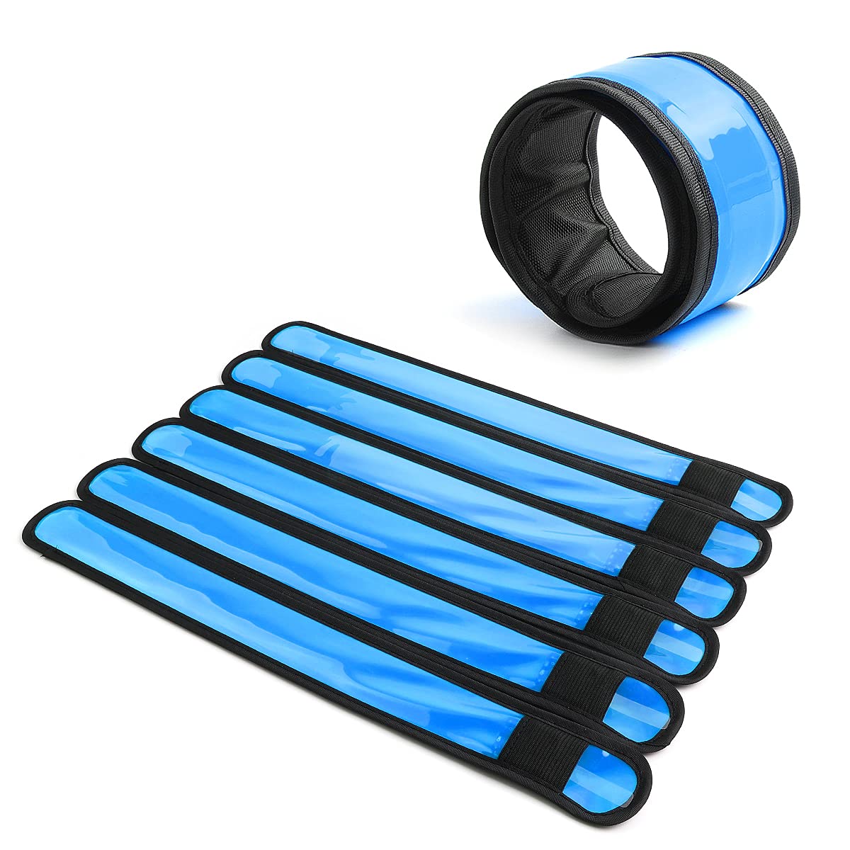 esonstyle Pack of 6 LED Light Up Band Slap Bracelets Night Safety Wrist Band for Cycling Walking Running Concert Camping Outdoor Sports (6 pcs-Blue)