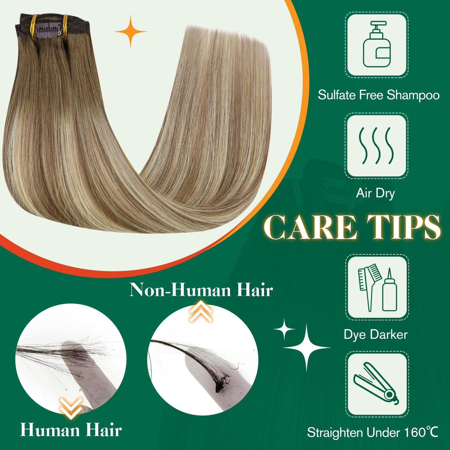 Easyouth Clip in Hair Extensions Real Human Hair Remy Clip in Extensions Ombre Darker Brown Fading to Dirty Brown Mixed Blonde Hair Extensions Clip ins Short Hair 12 Inch 70g 5pcs