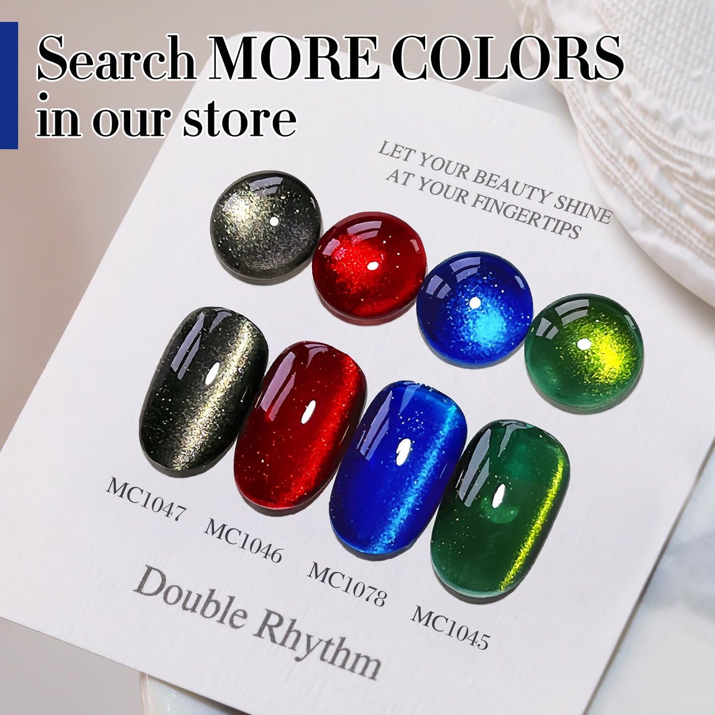 Double Rhythm 0.5 OZ Cat Eye Gel Polish with Magnet 15ML Holographic Glitter Shimmer Translucent Jelly Color Magnetic Nail Polish Salon DIY at Home (MC1078)