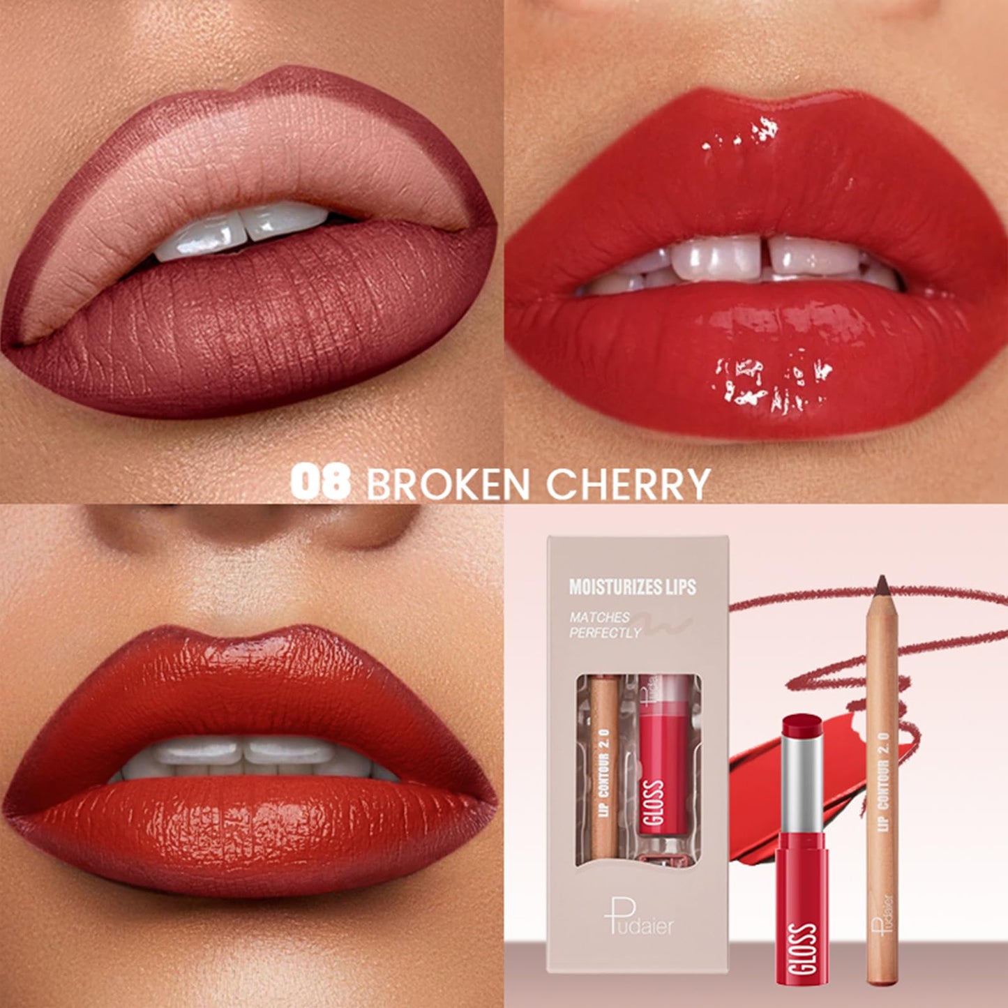 2Pcs Lip Liner and Lipstick Combo, Highly Pigmented Lip Liner and Lipstick Set for women, Long Lasting Matte Lip Pencil and Hydrating Lip Balm Lip Gloss Makeup Kits with Sharpener