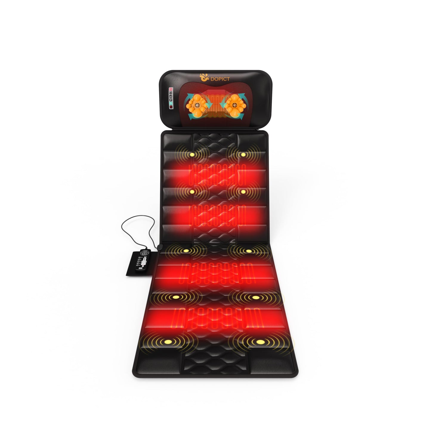 DOPICT Massage Mat, Detachable Neck Massager, Full Body Vibration Heating, Massage Pad with 10 Vibrating Motors and 9 Speed Settings for Home Office Use, Black