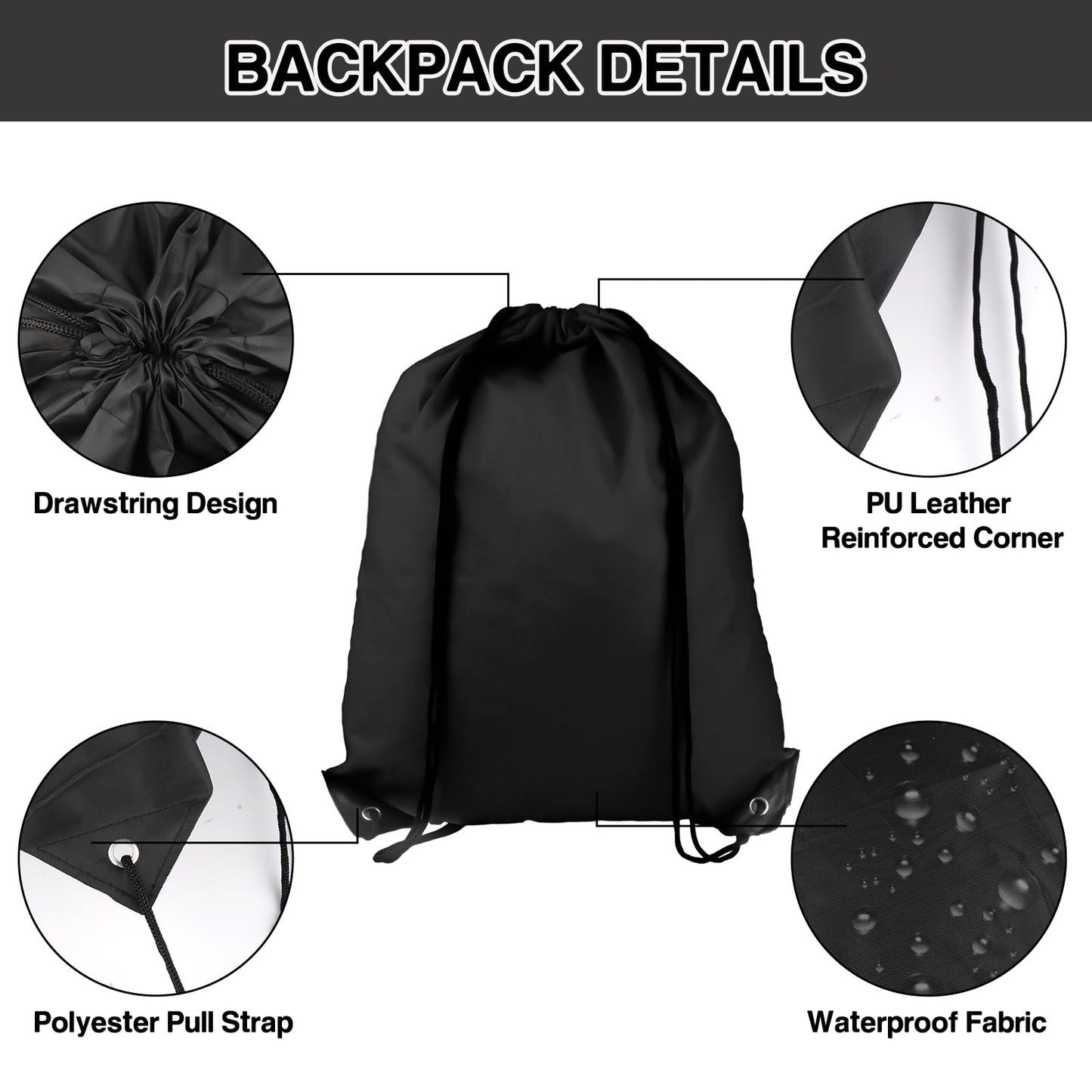 Drawstring Backpack 6Pcs Drawstring Gym Bags Black Draw String Bags Drawstring Backpack for Sports, Gym, Travel, Swimming, Beach (6 Colors)