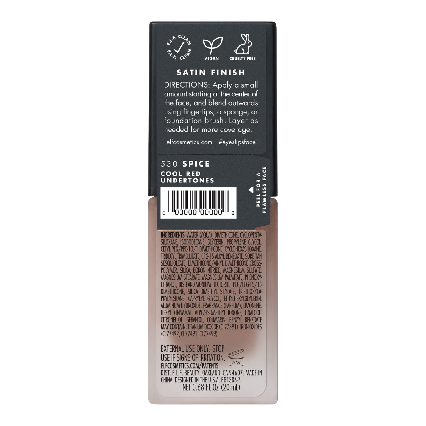e.l.f. Flawless Satin Foundation, Lightweight & Medium Coverage, Semi-Matte Finish, Vegan & Cruelty-Free, Spice, 0.68 Fl Oz (20mL)