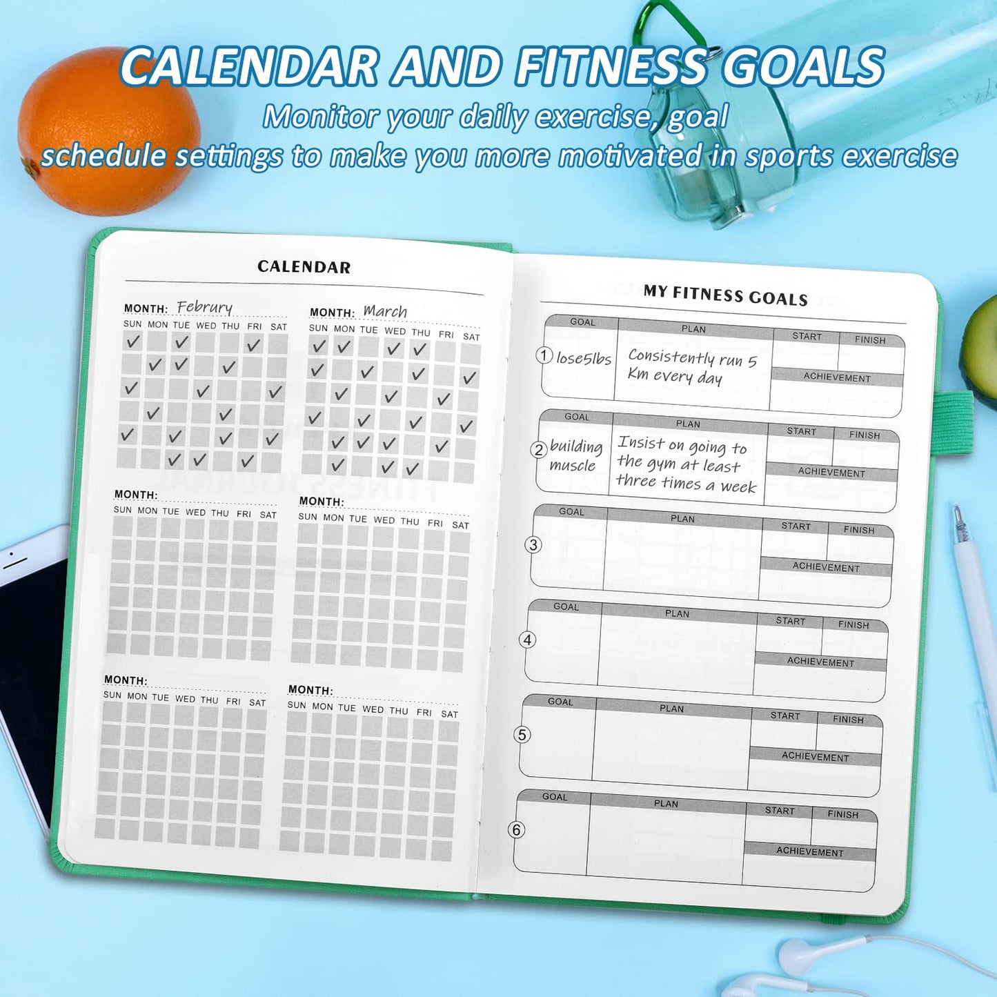 EPEWIZD Fitness Journal Hardcover 6- Month Workout Planner Undated Workout Log Book Home Gym Accessories for Women and Man(Green)