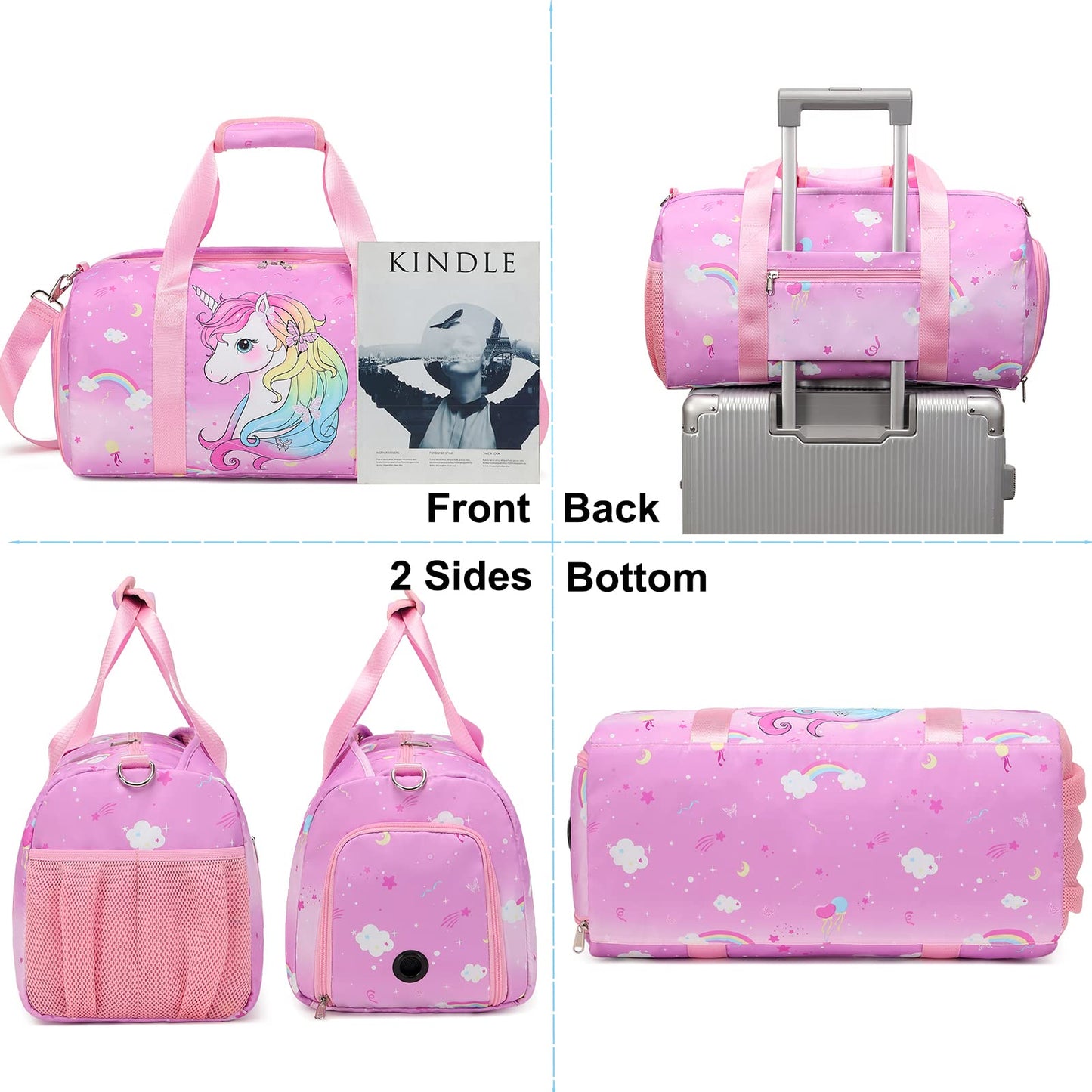 Duffle Bag for Girls Water Resistant Dance Bag Travel Overnight Bag for Gymnastic Bag for Sports Gym Dance Bag with Shoe Compartment