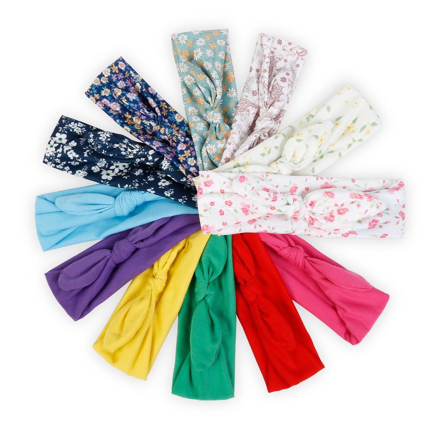 12 Pack Wild Floral Bow Headbands for Women Elastic Headwraps Hair Band Yoga Running Sports Knotted Hair Bands Stretchy Rabbit Ears Turban Fashion Sport Cute Hair Accessories