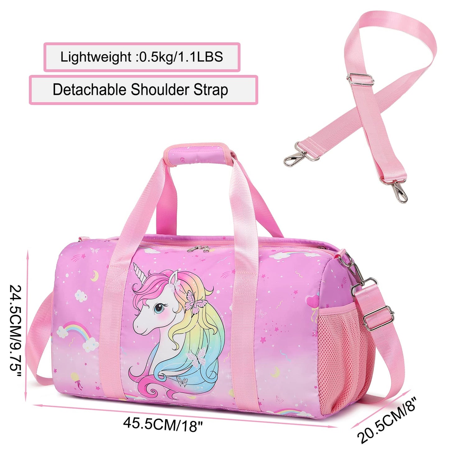 Duffle Bag for Girls Water Resistant Dance Bag Travel Overnight Bag for Gymnastic Bag for Sports Gym Dance Bag with Shoe Compartment