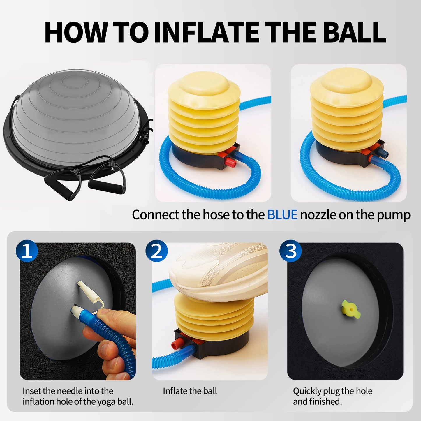 DrfzCa Balance Ball Trainer-Half Ball for Yoga with Resistance Band and Foot Pump, Improve Workout Half Balance Ball,Exercise Balance Ball for Stability Training and Home Gym