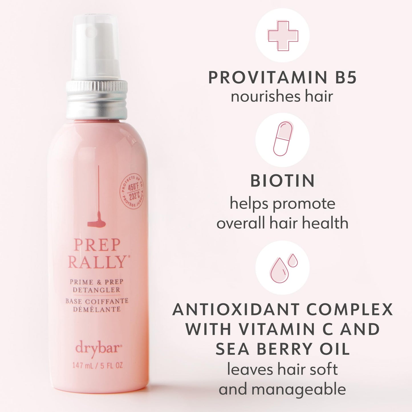 Drybar Prep Rally Prime & Prep Detangler Noir Scent - Travel Size | Nourishes Hair, Detangles with Ease, Leaves Hair Soft & Manageable, Protects Hair, Cruelty Free