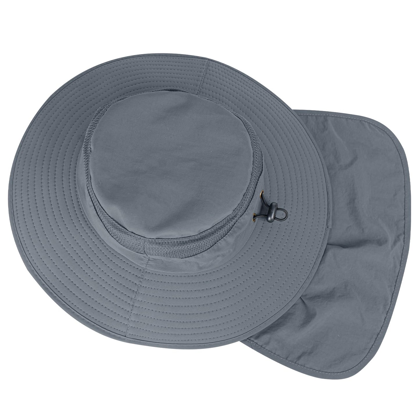 2Pack Sun Hats for Men Women Fishing Hat UPF 50+ Breathable Wide Brim Bucket Hats Summer UV Protection Safari Hat with Neck Flap Black/Dark Grey