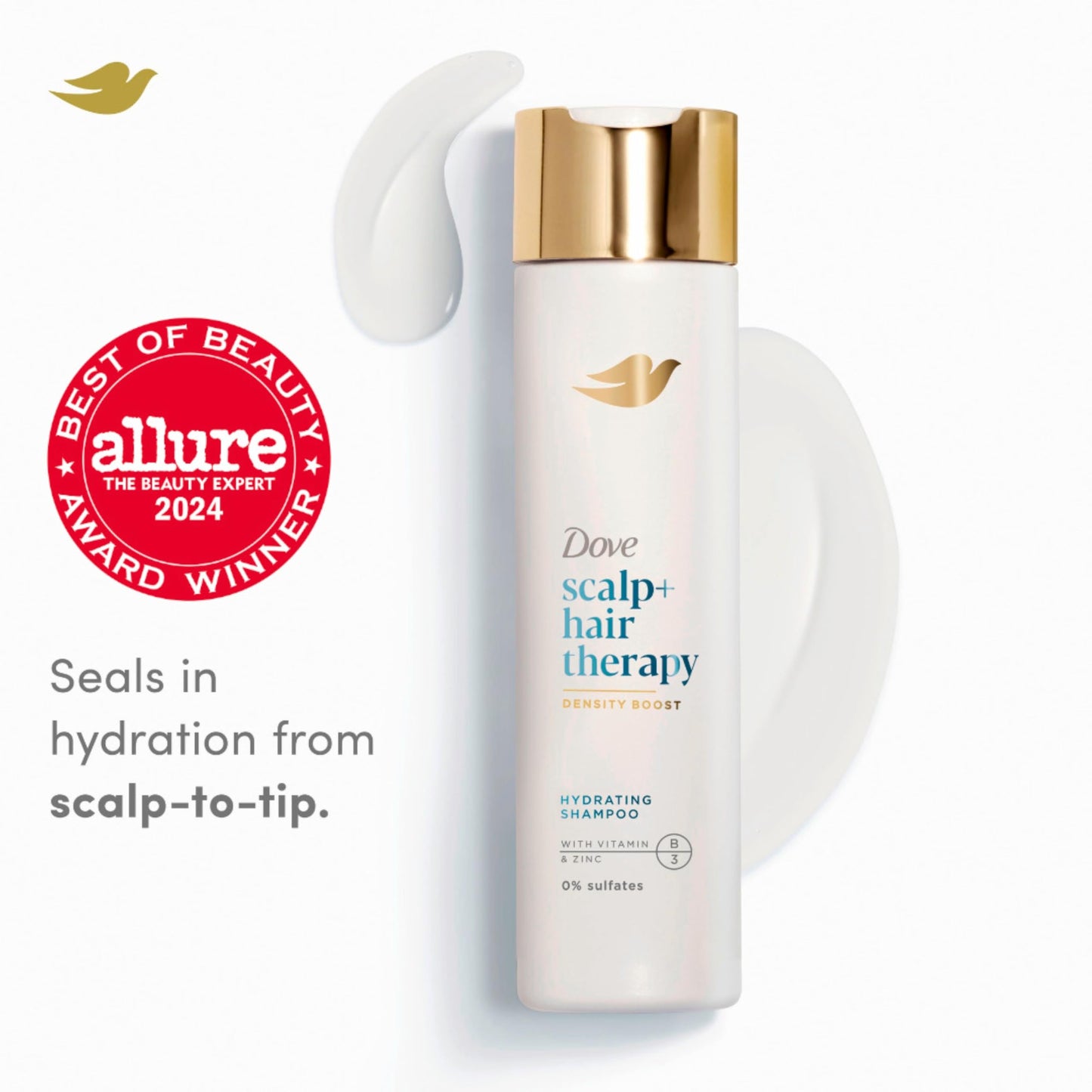 Dove Density Boost Hydrating Shampoo Scalp + Hair Therapy for Gentle Cleansing, with Vitamin B3, Zinc and 0% sulfates, 9.25 oz