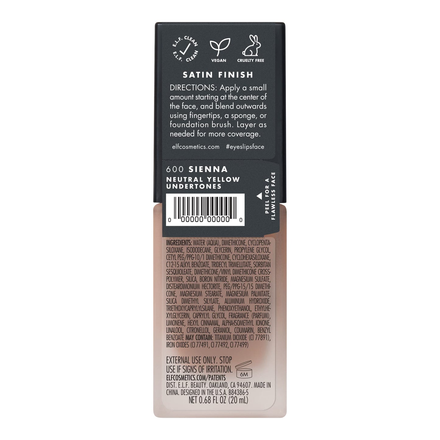 e.l.f. Flawless Finish Foundation | Lightweight, Medium Coverage & Semi-Matte | Sienna | 0.68 Fl Oz (20mL)