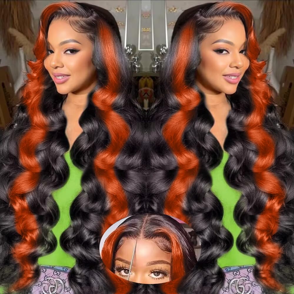 200% Density 9X6 Ginger Lace Front Wigs Human Hair Pre Plucked for Women Ombre 9X6 HD Transparent Ginger Orange Lace Front Wigs Human Hair Glueless Ginger Colored Lace Front Wigs Human Hair(18 INCH)
