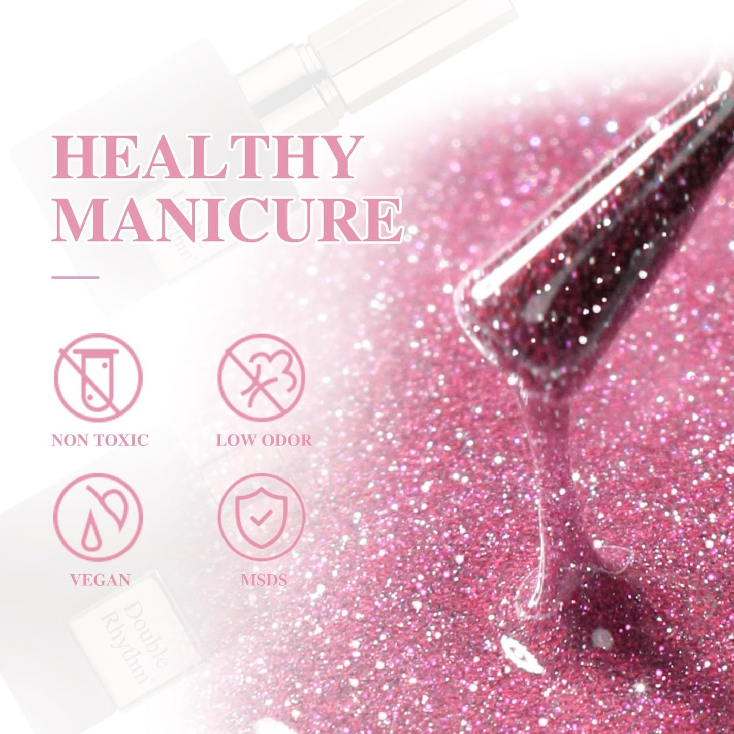 Double Rhythm 15ML Glitter Gel Polish Shimmer Reflective Holographic Color Magnetic for Nail Art Salon DIY at Home (B1090-Pink Spetre)