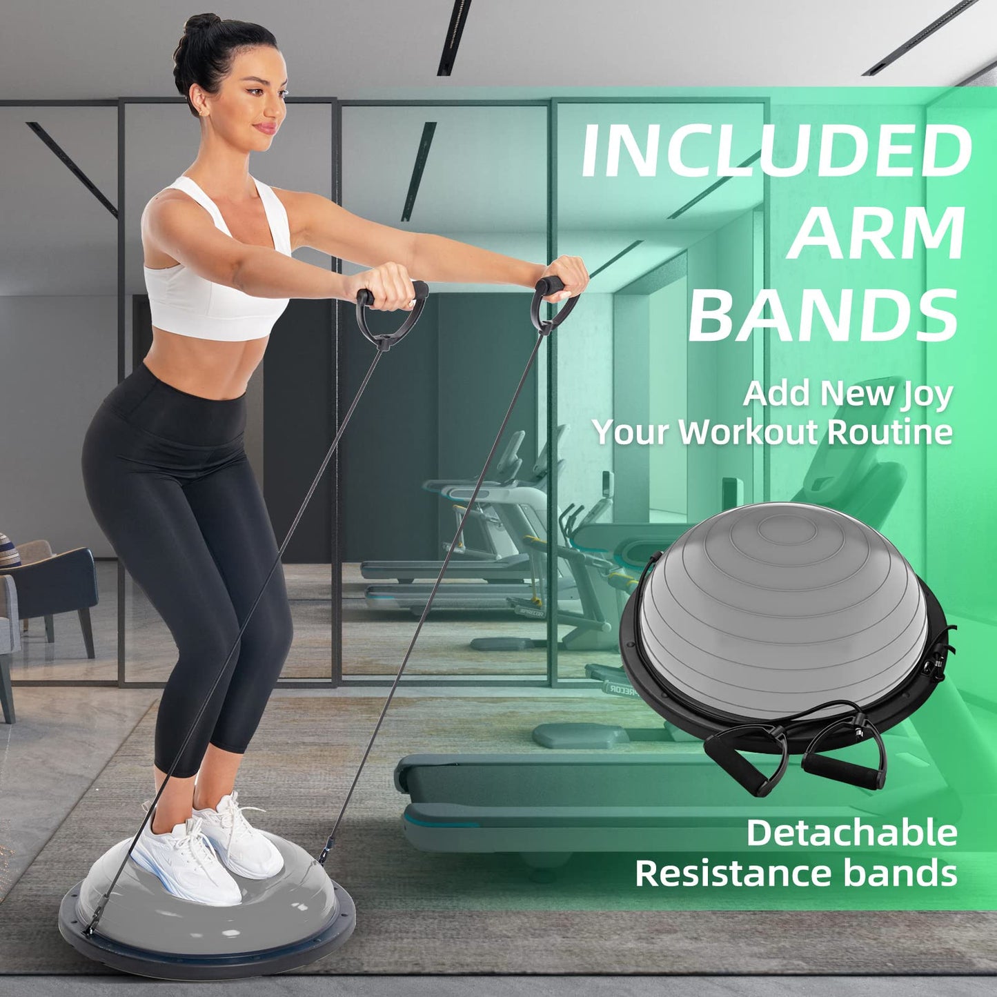 DrfzCa Balance Ball Trainer-Half Ball for Yoga with Resistance Band and Foot Pump, Improve Workout Half Balance Ball,Exercise Balance Ball for Stability Training and Home Gym