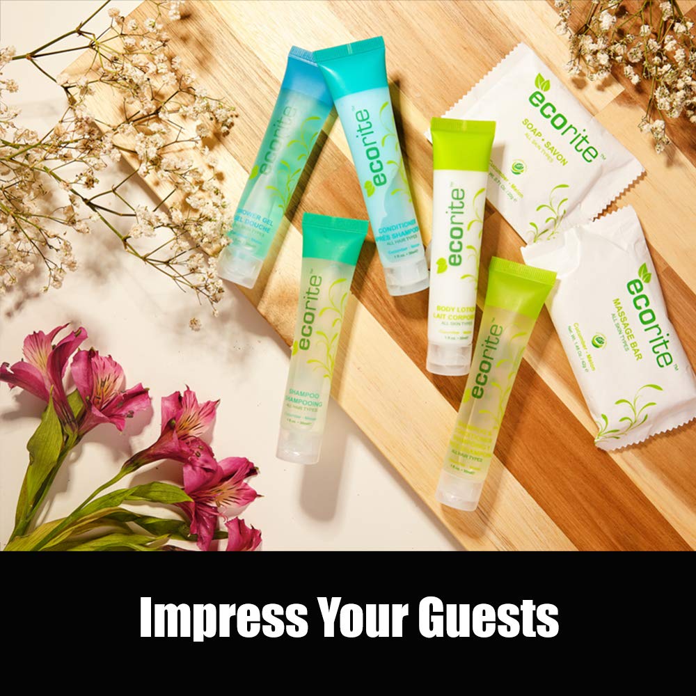 Ecorite Body Wash with Cucumber-Melon Fragrance, Travel Size Hotel Amenities Biodegradable/Recyclable Tube, 1 fl oz/30 ml, Pack of 288