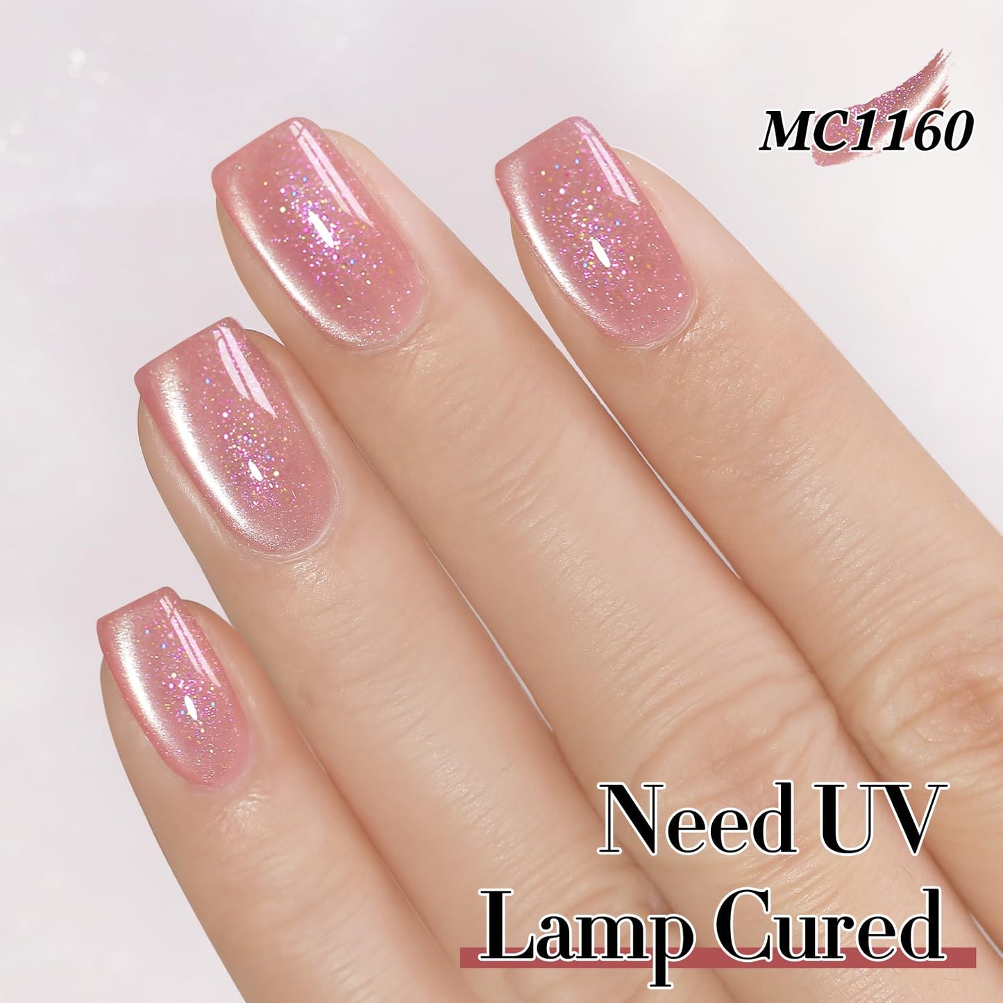 Double Rhythm 0.5 Oz Cat Eye Gel Polish with Magnet Same Color Same Bottle Holographic Glitter Shimmer Translucent Color Salon Soak Off Magnetic Nail at Home (Peach Pink-MC1160)