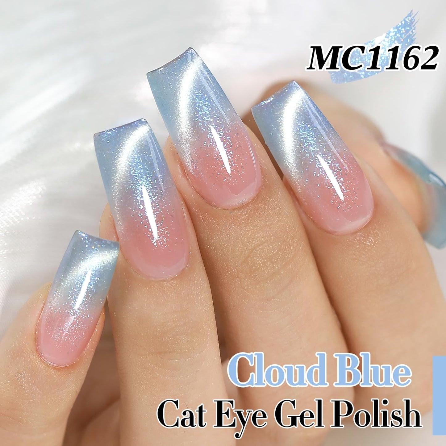 Double Rhythm 0.5 Oz Cat Eye Gel Polish with Magnet Same Color Same Bottle Holographic Glitter Shimmer Translucent Color Salon Soak Off Magnetic Nail at Home (Mermaid Blue-MC1162)