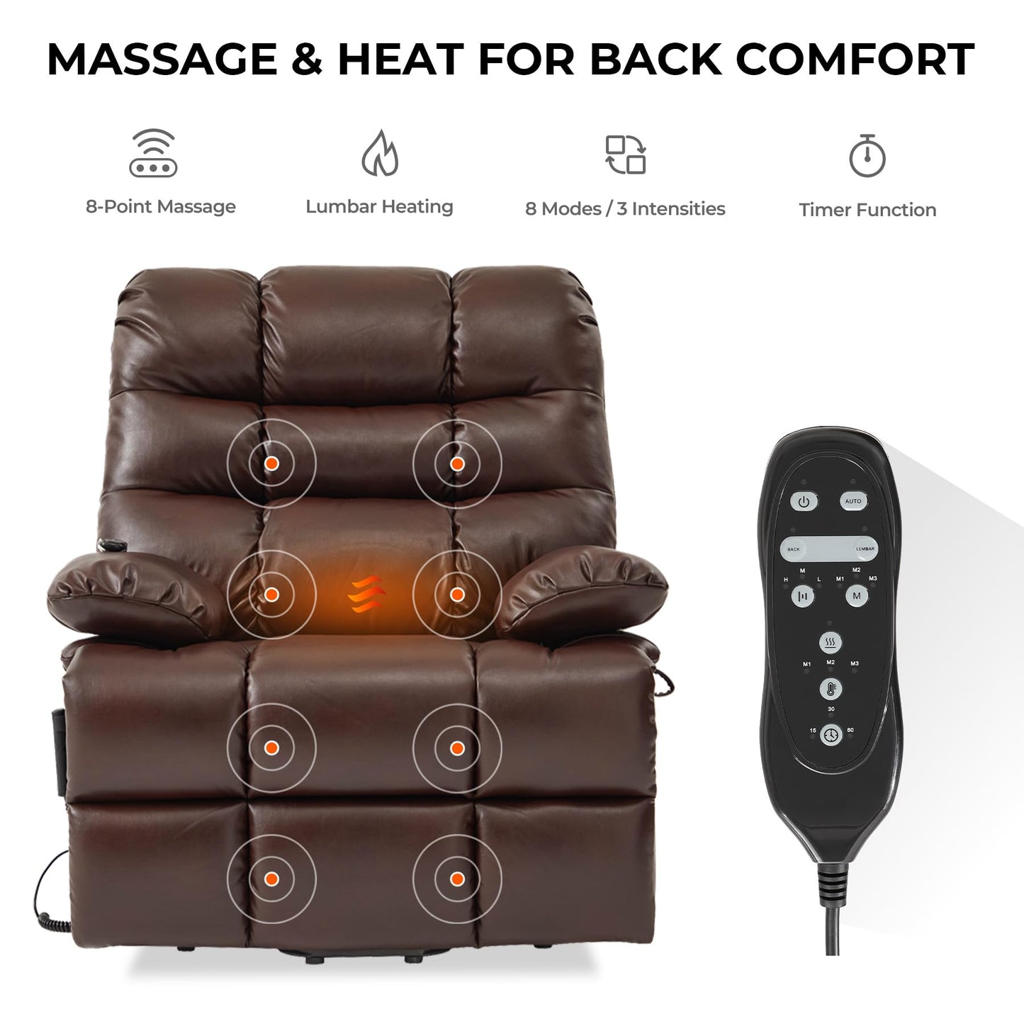 DYNOX 400lbs Lift Chairs for Big & Tall Seniors Power Lay Flat Recliner Extra Large Wide Oversized Lift Sofa with Heat Massage Electric Lift Recliner Chair Bed(9205,Faux Leather, Dark Brown)