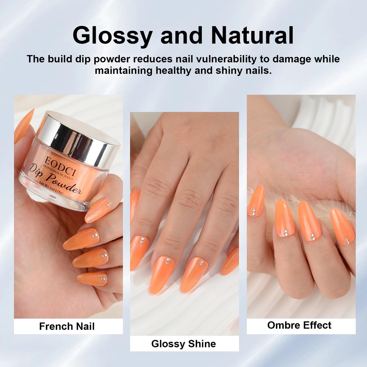 EODCI Dip Powder Nail, Shiny Orange Shimmer Dipping powder No Needed UV/LED Lamp Curing Long lasting Nail Art Manicure DIY Salon Kit Gifts for Mom